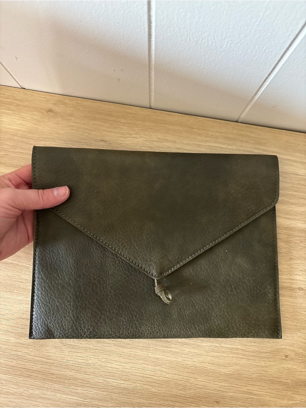 Street Level Olive Green Leather Envelope Clutch